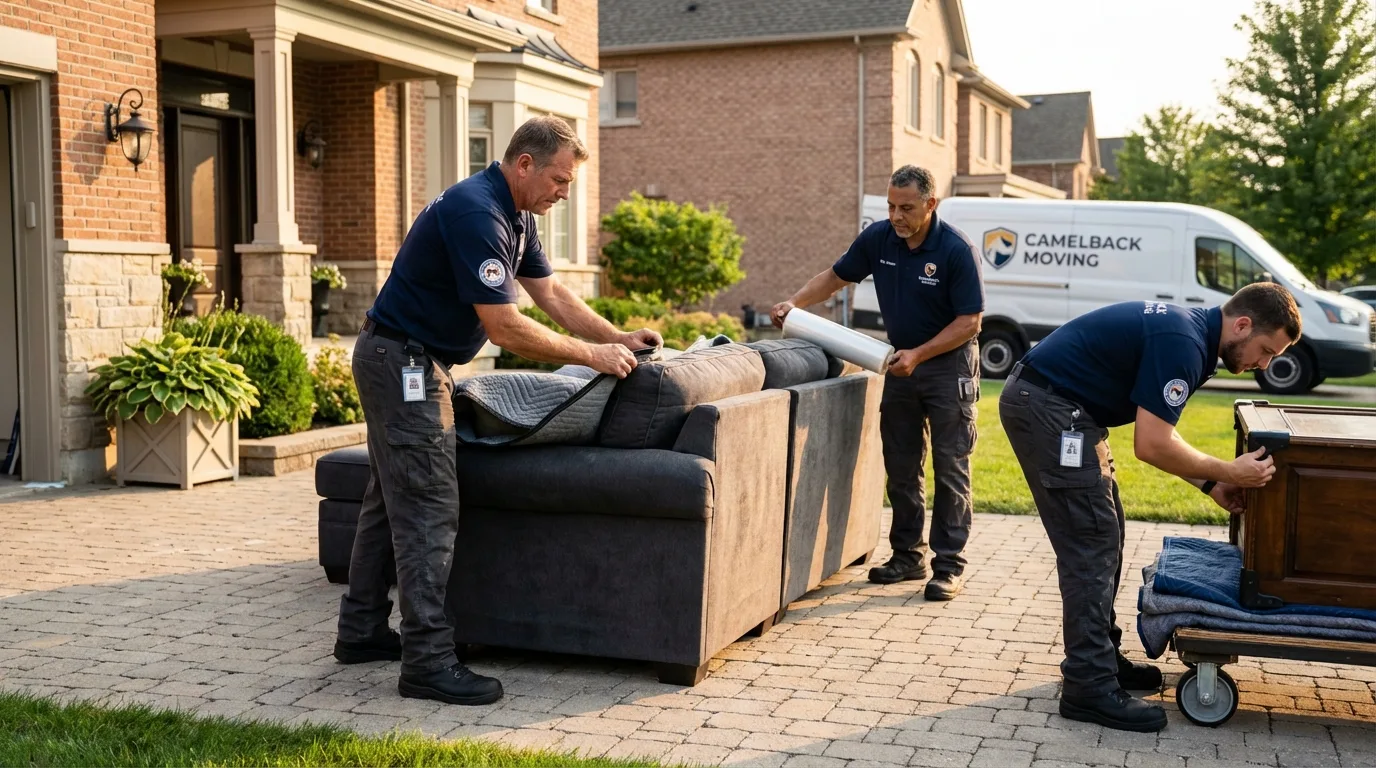 Large estate moving crew wrapping furniture in Colfax, IA